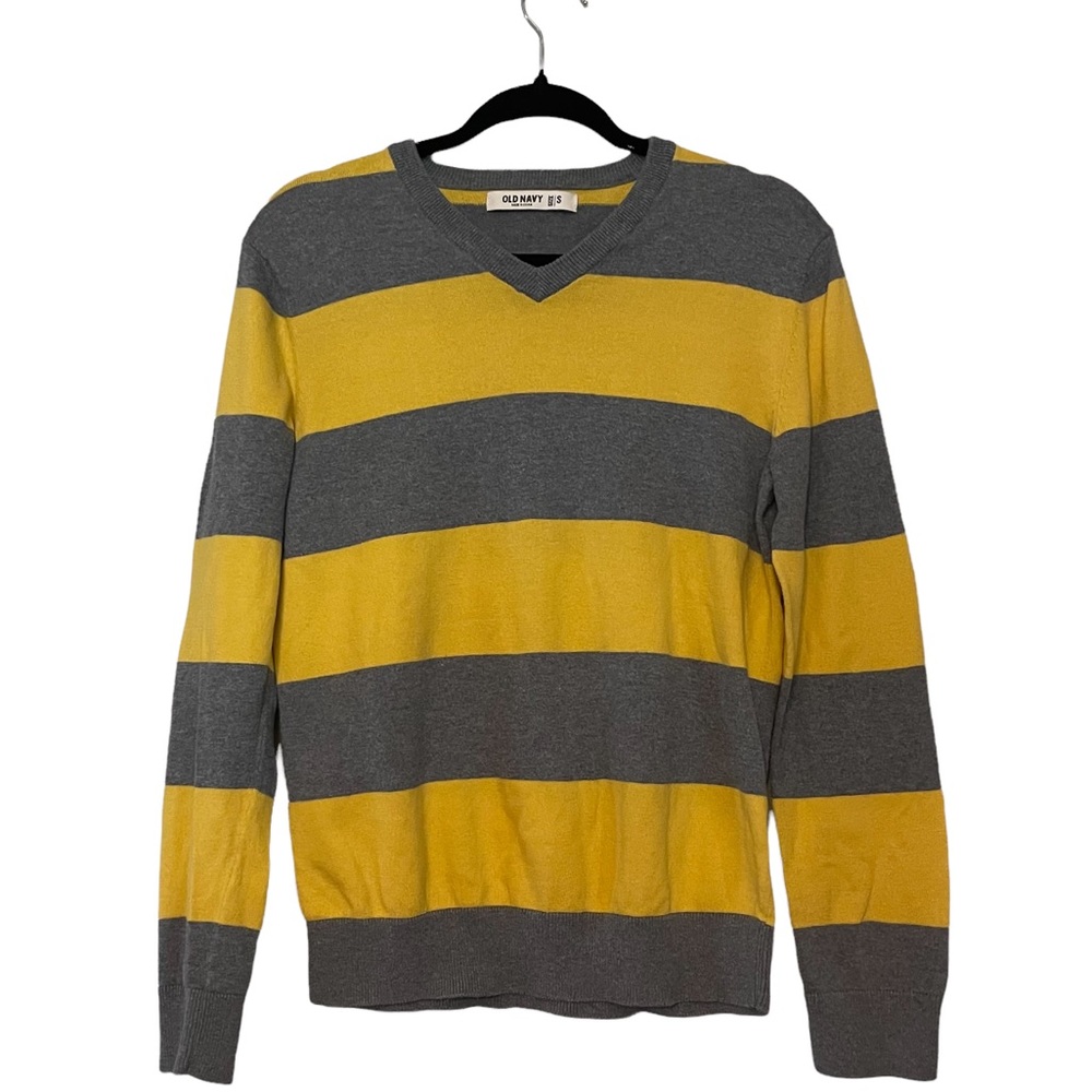 Gray and Yellow V-Neck lightweight sweater